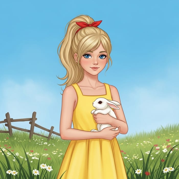 Girl in Yellow Sundress with White Rabbit