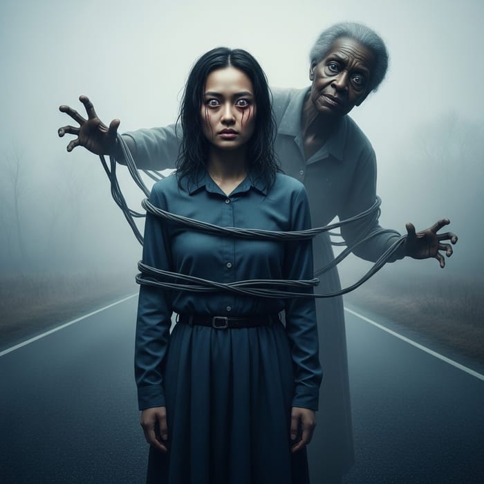 Haunted Road Encounter: Possessed Young Lady & Creepy Spectral Figure