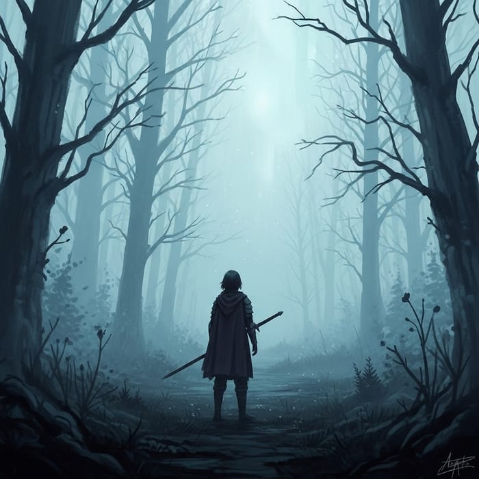 Mystical Figure in a Vibrant Forest Scene