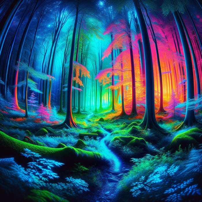 Mystical Neon Forest with Hidden Paths