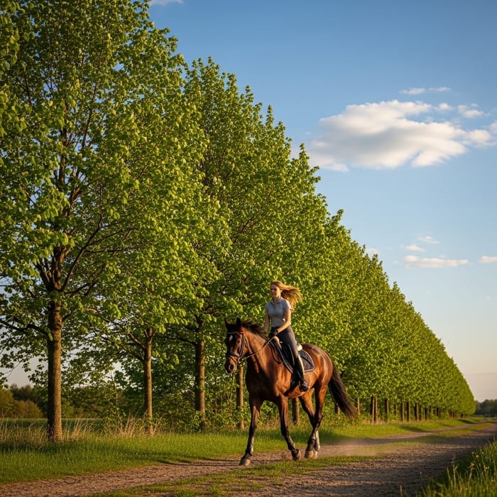 Woman Riding Horse in Nature - Tranquil Equestrian Scene