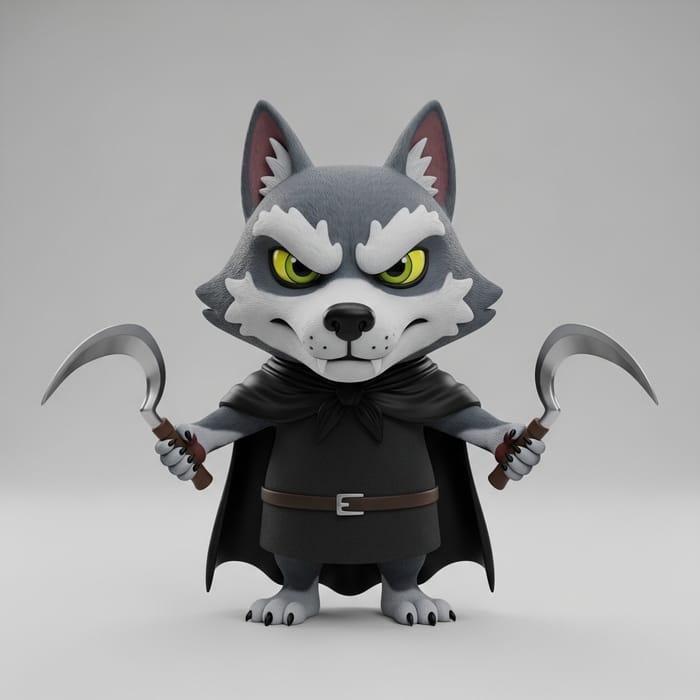 Menacing Grey Wolf with Dual Sickles | High-Quality 3D Render