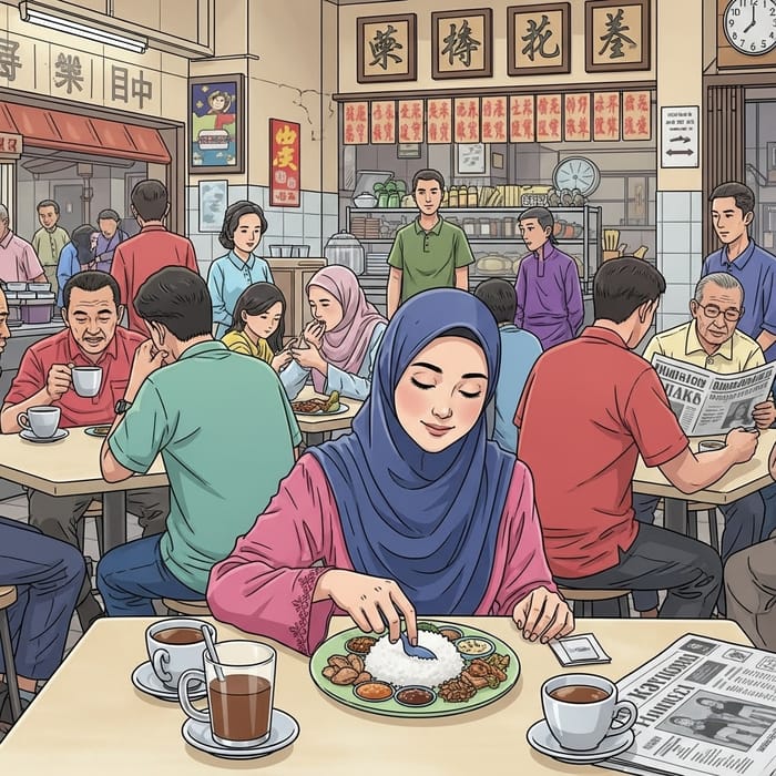 Vibrant Traditional Malaysian Coffee Shop Scene Vibrant Traditional Malaysian Coffee Shop Scene