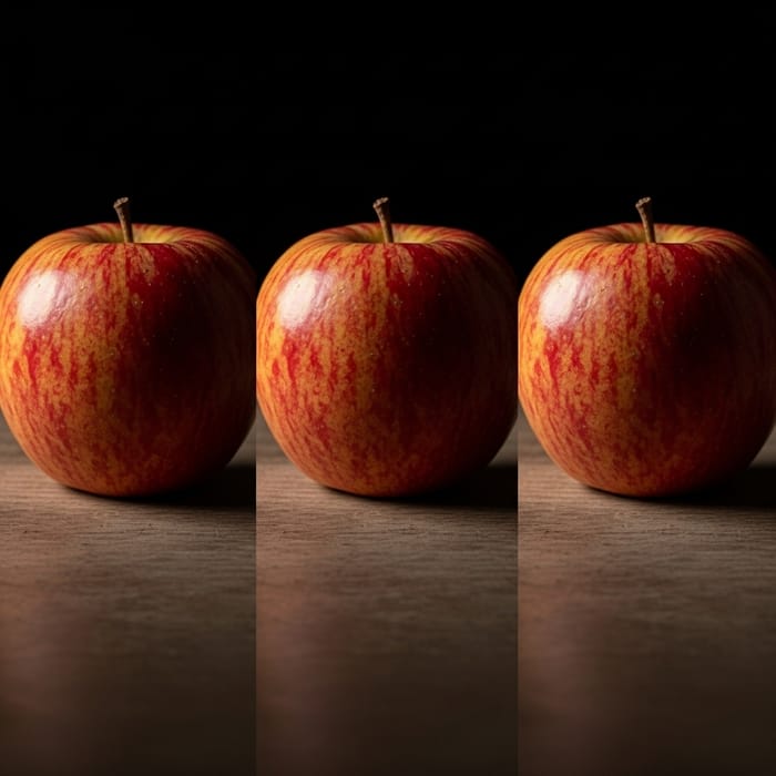 Realistic Apple on Table with Various Lighting Angles Realistic Apple on Table with Various Lighting Angles