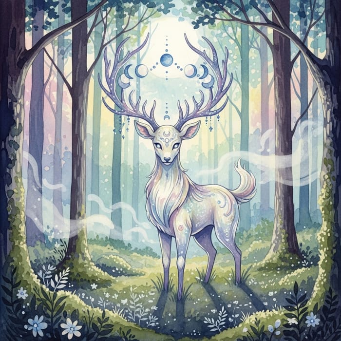 Majestic Mystical Creature in Dreamy Watercolor Forest Majestic Mystical Creature in Dreamy Watercolor Forest