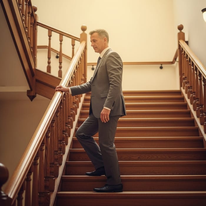 Man climbing stairs for progress Man climbing stairs for progress