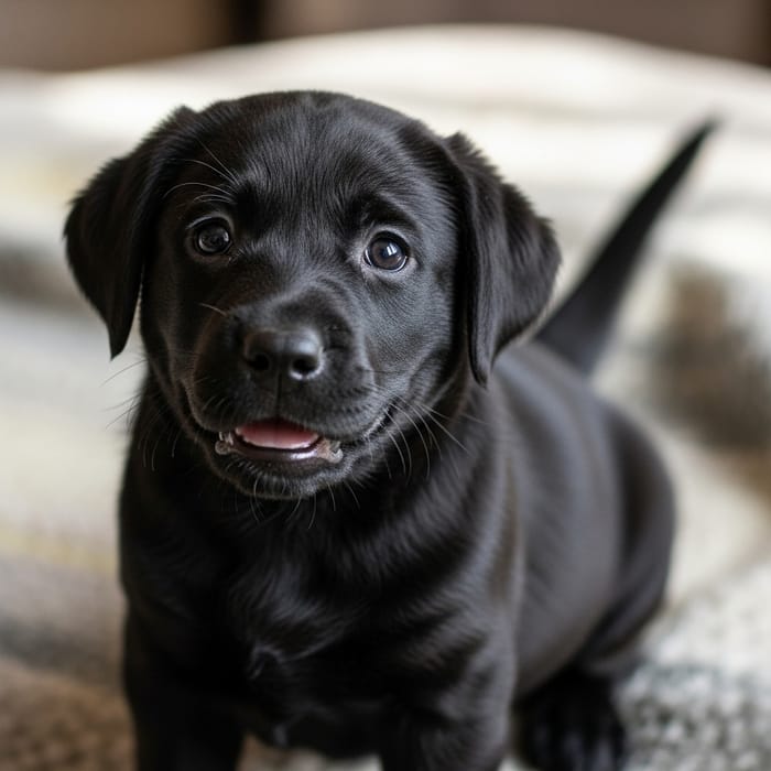 Miniature Black Labrador Sitting with Shiny Coat & Expressive Eyes