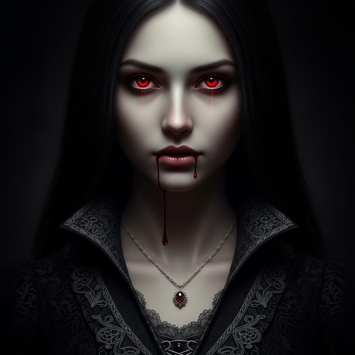 Creepy Girl with Eerie Red Eyes | Dark Background
