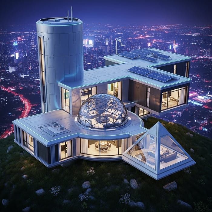 Futuristic House Design with 4 Shapes | Neon Cityscape View