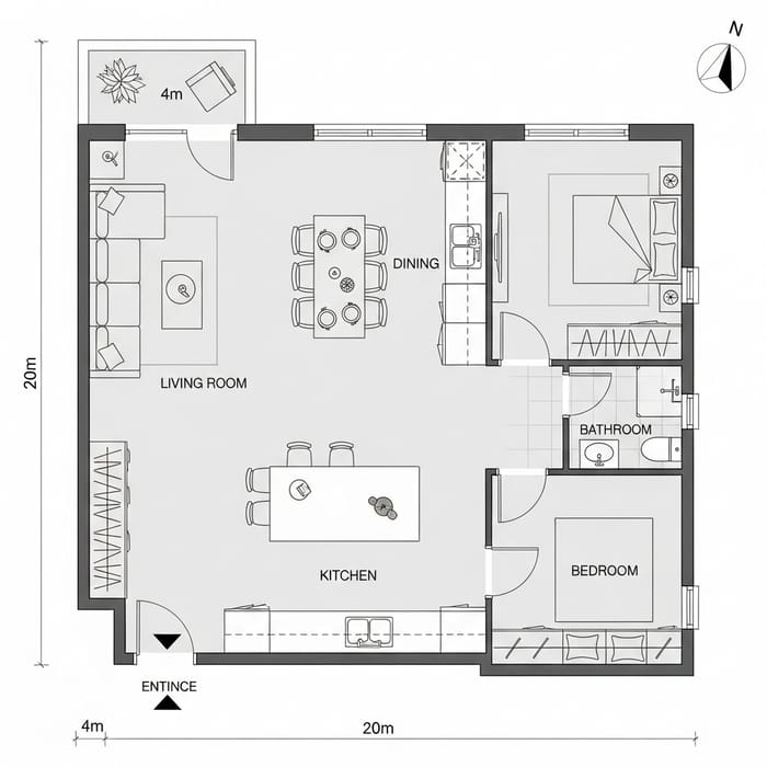 Minimalist 4x20m House Floor Plan by Zeidler & Lim Minimalist 4x20m House Floor Plan by Zeidler & Lim