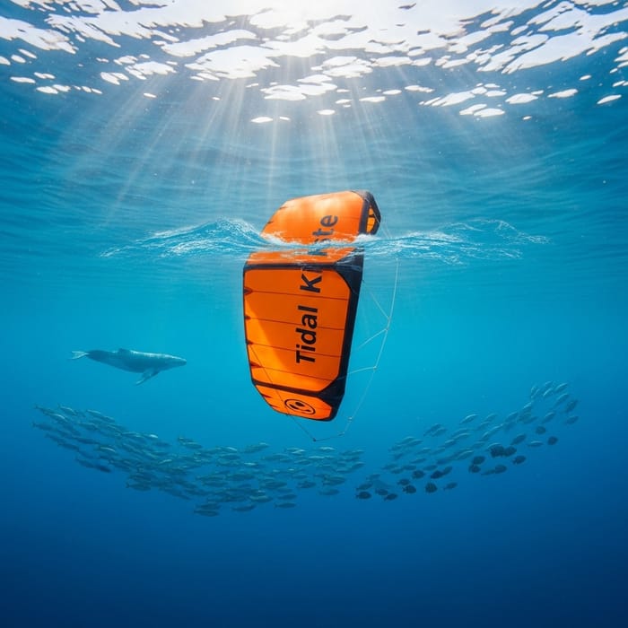 Serene Scene Underwater with Orange Tidal Kite and Marine Life