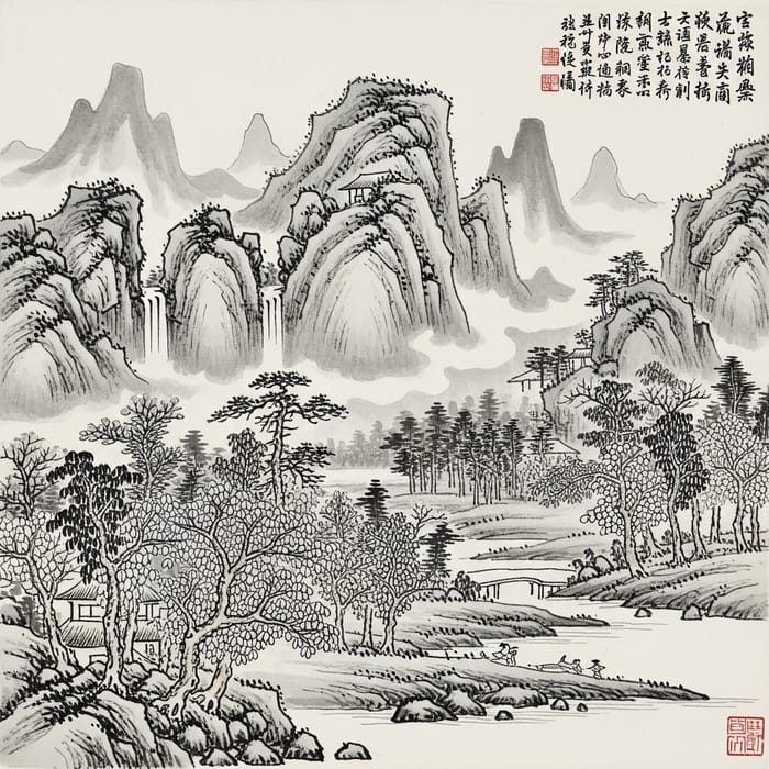 Traditional Chinese Landscape Painting: Ink Wash Style & Nature Beauty Traditional Chinese Landscape Painting: Ink Wash Style & Nature Beauty