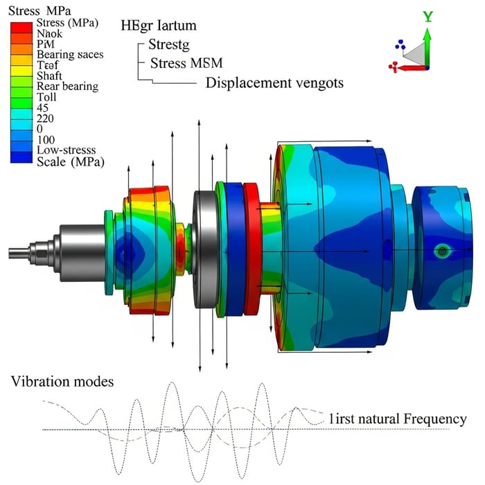 Detailed Diagram of HSM Spindle with Striking Stress Visualization Detailed Diagram of HSM Spindle with Striking Stress Visualization