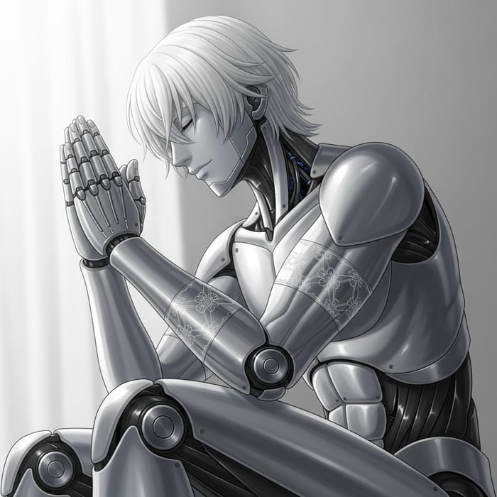 Humanoid Zenyatta White Hair Praying Posture Semi-Floral Bands