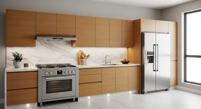 Sleek Marble Countertop & Stainless Steel Kitchen Appliances Design Sleek Marble Countertop & Stainless Steel Kitchen Appliances Design