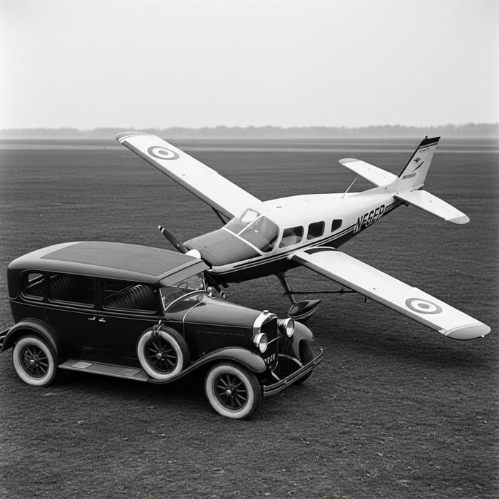 Dramatic Vintage Car and Plane Collision Moment Dramatic Vintage Car and Plane Collision Moment