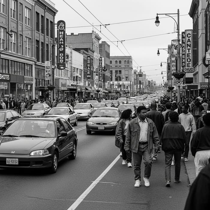 1993 Historical Street Scene: Monochrome Vintage Vibe | Busy Road 1993 Historical Street Scene: Monochrome Vintage Vibe | Busy Road