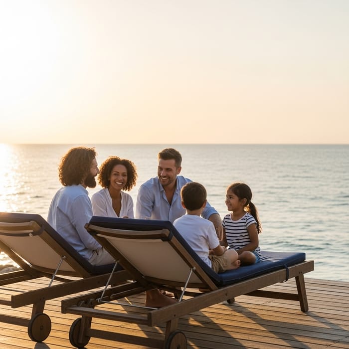 Family Beach Sunset: Businessman's Relaxing Evening