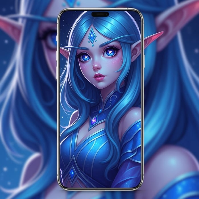 Fantastical Elf Girl Design in Blue and Purple Tones