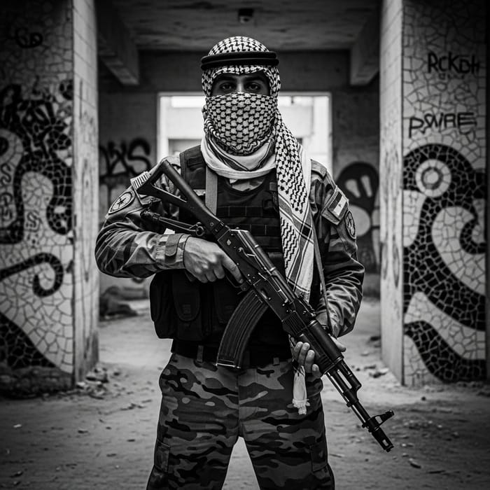 Powerful Guerrilla Soldier in Gritty Urban Warzone