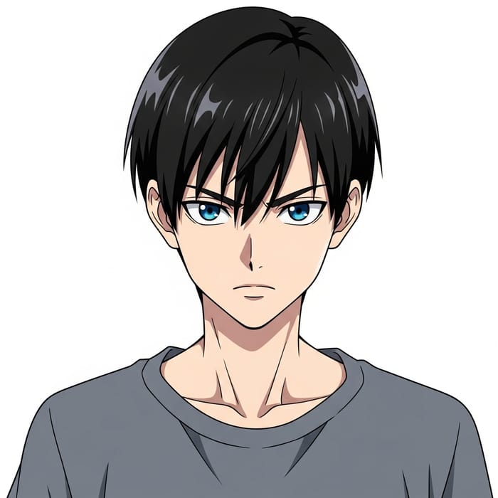Blue-Eyed Anime Boy with Black Hair Blue-Eyed Anime Boy with Black Hair