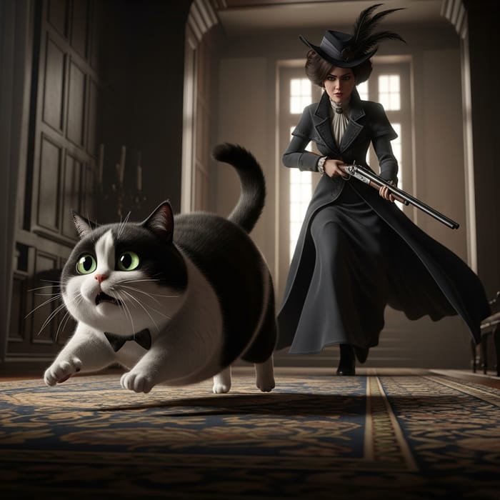 Fearful Cat Fleeing Lana Del Rey with Shotgun