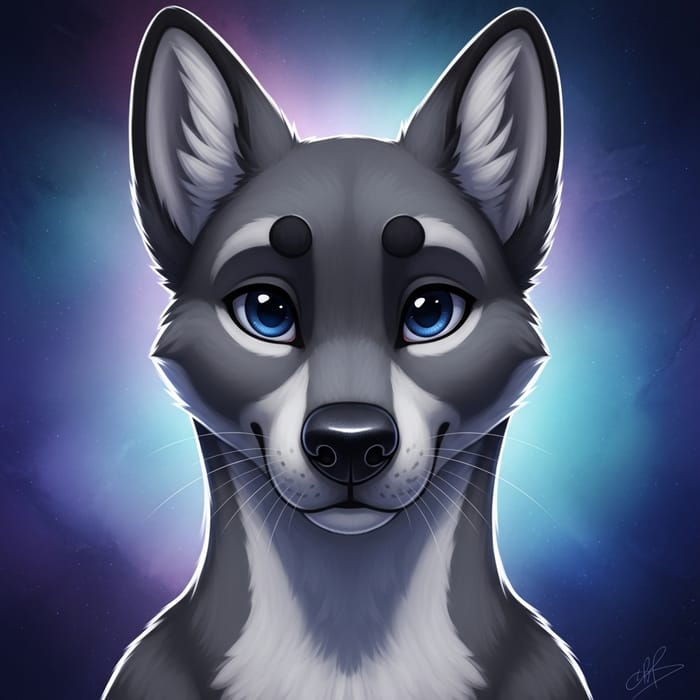 Stunning Grey Canine Furry Art with Deep Blue Eyes Stunning Grey Canine Furry Art with Deep Blue Eyes