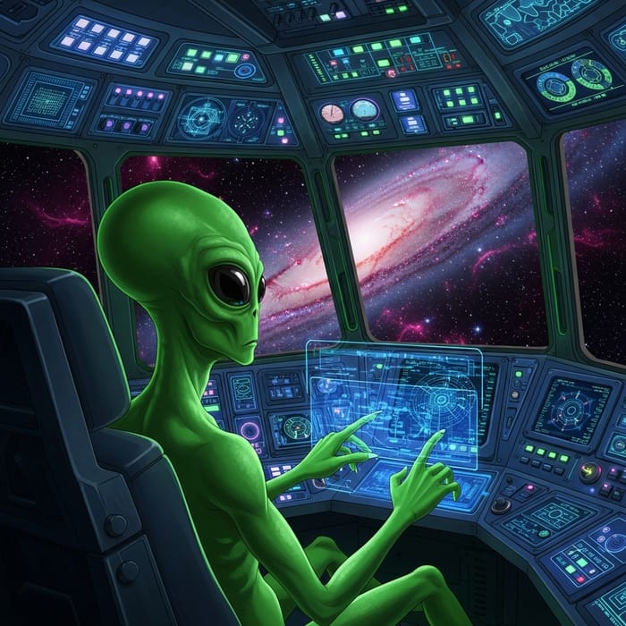 Extraterrestrial Being in Aircraft | Luminous Green Alien