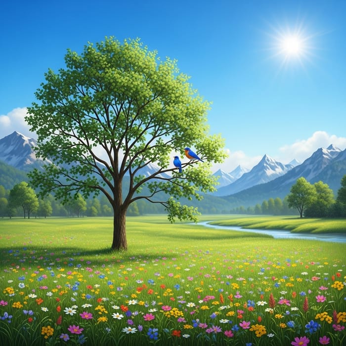 Tranquil Meadow with Majestic Mountains | Nature Scene Tranquil Meadow with Majestic Mountains | Nature Scene