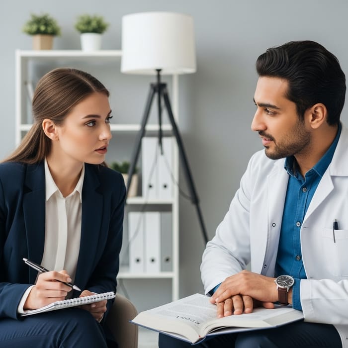 Young Female Journalist Discusses Psychological Struggles with Psychologist Young Female Journalist Discusses Psychological Struggles with Psychologist