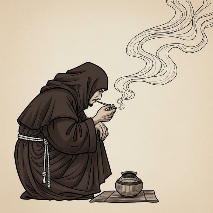 Serenity of Monk with Smoke: Spiritual Icon in Traditional Robes