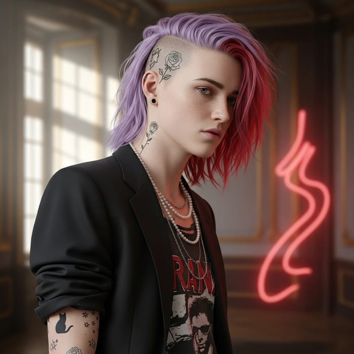 Art Portrait with Soft Punk Aesthetics and Minimalistic Details