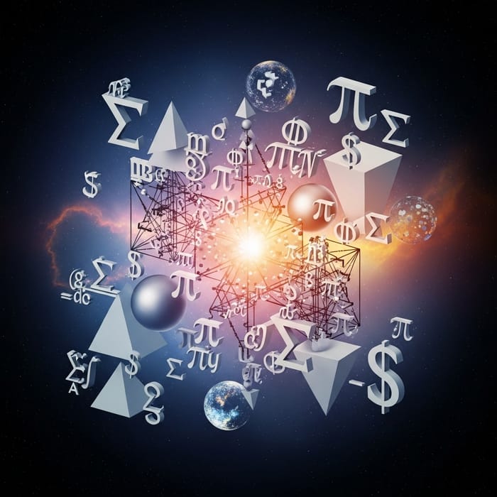 Abstract Mathematics: Geometric Shapes & Symbols in Cosmic Harmony