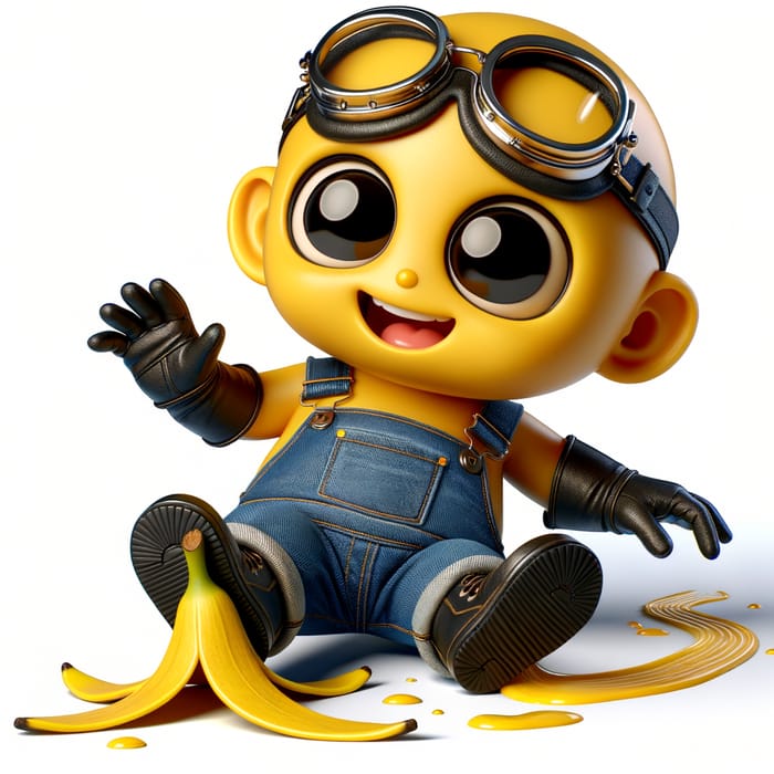 Cute and Mischievous Minion Character in Denim Overalls