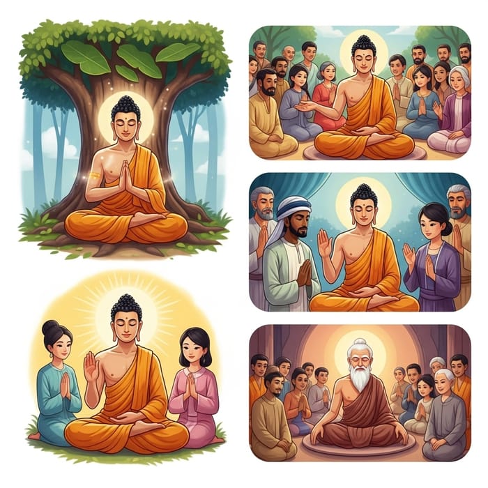 Gautam Buddha's Inspirational Journey: Illustrated Key Moments Gautam Buddha's Inspirational Journey: Illustrated Key Moments