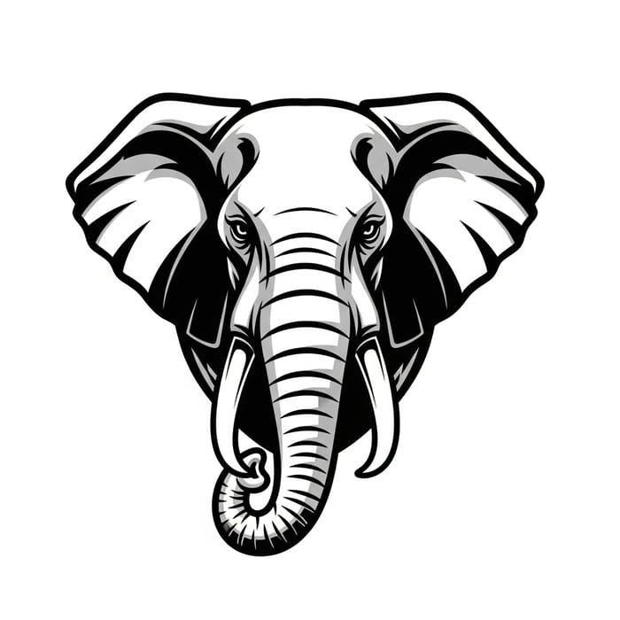 Black and White Elephant Head Logo Design Black and White Elephant Head Logo Design