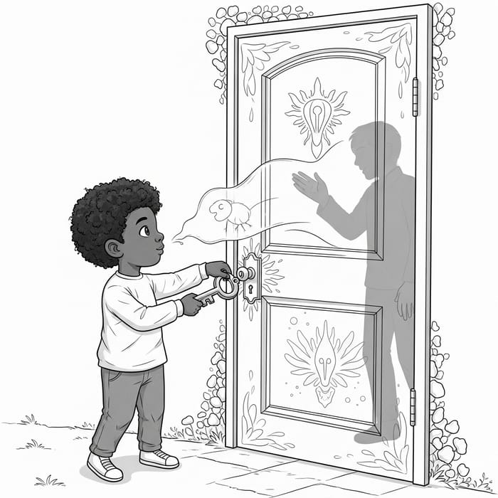 Child Coloring Page: Unlocking Imaginary Door to Talk with Deceased