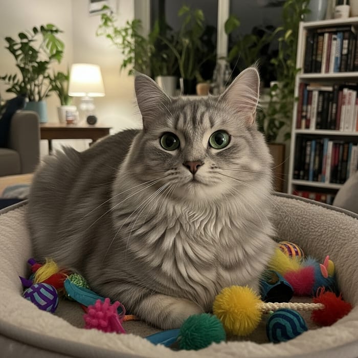 Beautiful Silvery Blue Fluffy Cat - Amazing Evening Shot
