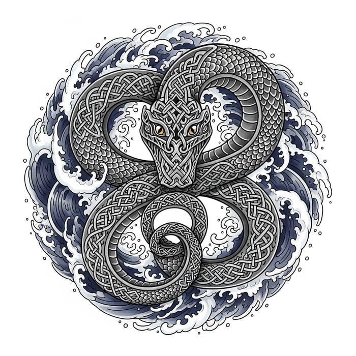Jörmungandr Tattoo Design in Viking Art Style Jörmungandr Tattoo Design in Viking Art Style