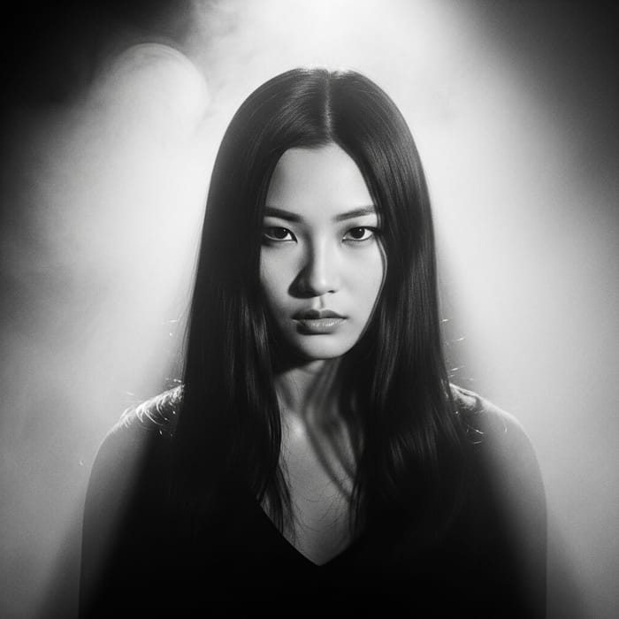 Enigmatic Asian Woman: Intrigue & Mystery in Monochrome