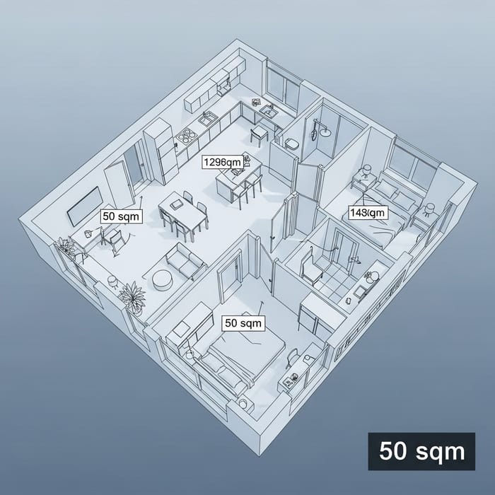 Spacious and Modern 3D House Design | 50m2, 2 Bedrooms, Contemporary Living