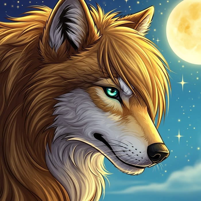 Golden Cartoon Wolf: Noble and Friendly Golden Cartoon Wolf: Noble and Friendly