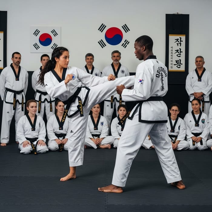 Lively Taekwondo Demonstration with Powerful Roundhouse Kick