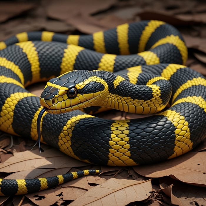 Realistic Black and Yellow Banded Krait Snake Art Realistic Black and Yellow Banded Krait Snake Art