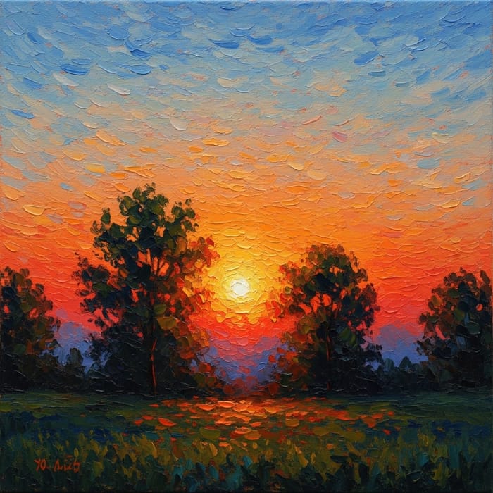 Impressionist Sunset Painting | A Mesmerizing Scene of Nature's Farewell Gift