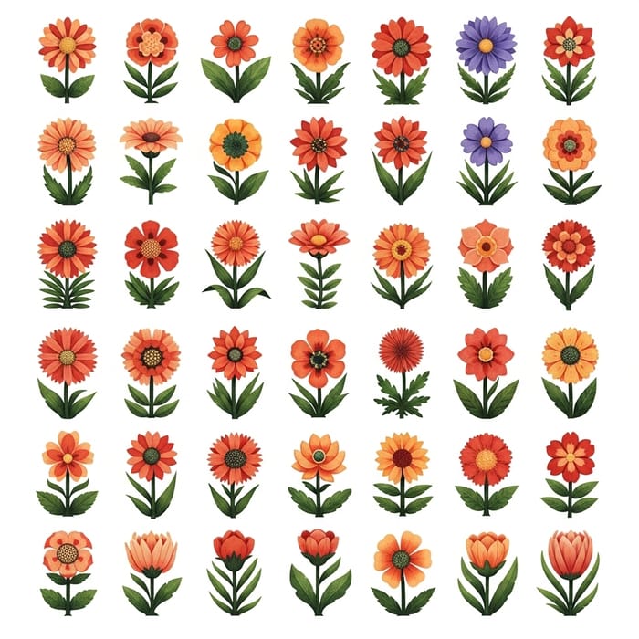 Vibrant Gallery: 30 Diverse Floral Illustrations in Bold Graphic Style