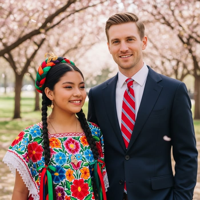 Mexican Girl and American Man in Traditional Attire