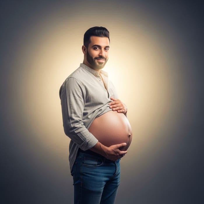 Proud Middle-Eastern Man Pregnant Belly | Expectant Joy