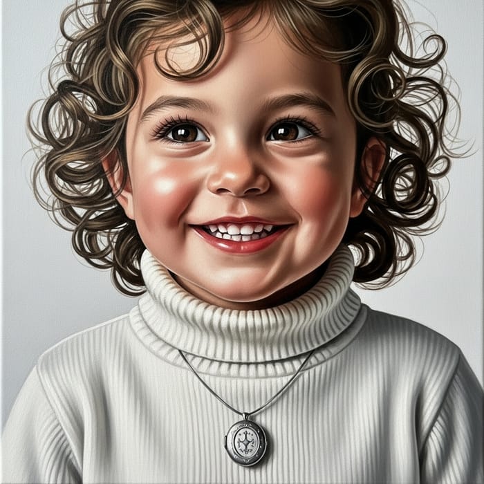 Smiling Child with Curly Hair - Realistic Oil Portrait Smiling Child with Curly Hair - Realistic Oil Portrait