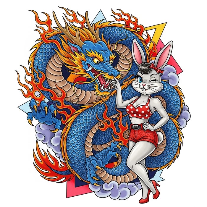 Fierce Dragon and Pinup Bunny Tattoo Design Fierce Dragon and Pinup Bunny Tattoo Design